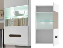 Wall Display Unit Glass Cabinet Modern Floating LED Lights White Gloss Storage - Azteca - thumbnail 4