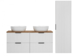 Bathroom 1200mm Double Vanity Oak Effect Countertop Sinks Set Ribbed Textured White Modern Wall Hung Floating Adel - thumbnail 2