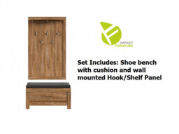 Modern Hallway Cupboard Furniture Set Storage Seat Shoe Cabinet Bench Wall Coat Hanger Hooks Medium Oak - Gent - thumbnail 4