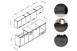 Kitchen Cabinets 8 Unit Kitchenette Black Worktop Dark Grey Cupboards Complete Fitted 240cm Set - Lina - thumbnail 4