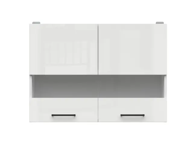 Kitchen Glass Display Cabinet Wall 800mm Unit Modern 2 Door Glazed Cupboard 80cm White / Chalk Gloss - Junona - image 1