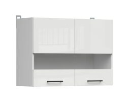 Kitchen Glass Display Cabinet Wall 800mm Unit Modern 2 Door Glazed Cupboard 80cm White / Chalk Gloss - Junona - thumbnail 3