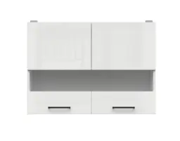Kitchen Glass Display Cabinet Wall 800mm Unit Modern 2 Door Glazed Cupboard 80cm White / Chalk Gloss - Junona