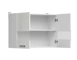 Kitchen Glass Display Cabinet Wall 800mm Unit Modern 2 Door Glazed Cupboard 80cm White / Chalk Gloss - Junona - thumbnail 2