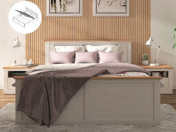 Super King Ottoman Scandi Bedroom Furniture Set: Lift Up Bed and Bedside Cabinet Pair White Pine Oak - Frija - thumbnail 1