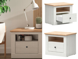 Super King Ottoman Scandi Bedroom Furniture Set: Lift Up Bed and Bedside Cabinet Pair White Pine Oak - Frija - thumbnail 2