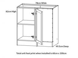 Corner Kitchen Cabinet 1000mm Modern Freestanding Base Unit 100cm Right White / Grey Gloss - Junona - thumbnail 4
