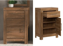 Narrow Cabinet Tall Side Table with Drawer Bedside Storage Office Unit Medium Oak Effect - Gent - thumbnail 1