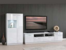 Glass Display Cabinet Small Shelving Unit Glazed Bookcase Storage White Gloss – Sol - thumbnail 2