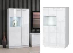 Glass Display Cabinet Small Shelving Unit Glazed Bookcase Storage White Gloss – Sol - thumbnail 1
