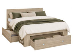 King Size Bed Frame Storage Drawers Shelves Euro Solid Wood Slats Light Oak Effect - Nepo - thumbnail 3