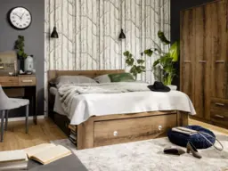 King Size Bed Frame Storage Drawers Shelves Euro Solid Wood Slats Dark Oak Effect - Nepo - thumbnail 2