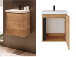 Bathroom Cabinets Set 500mm Wall Vanity Sink Basin 2x Storage Wall Cabinets Gold Craft Oak Finish – Avir - thumbnail 4