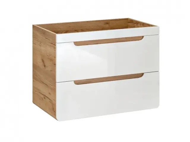 Wall Hung Vanity Unit with Drawers Oak Effect and White Gloss Floating Bathroom Cabinet - Aruba - image 1