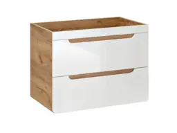 Wall Hung Vanity Unit with Drawers Oak Effect and White Gloss Floating Bathroom Cabinet - Aruba - thumbnail 1