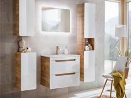 Wall Hung Vanity Unit with Drawers Oak Effect and White Gloss Floating Bathroom Cabinet - Aruba - thumbnail 3