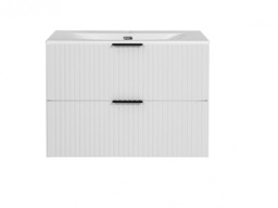 Bathroom Vanity Unit with Basin 800mm Ribbed Textured White Modern Wall Hung Floating - Adel - thumbnail 2