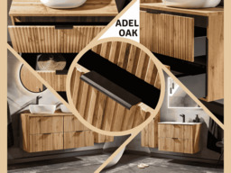 Bathroom Wall Cabinet Tall Slim Storage Unit Floating Furniture Ribbed Fluted Oak Effect Door - Adel - thumbnail 2