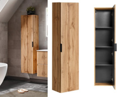 Bathroom Wall Cabinet Tall Slim Storage Unit Floating Furniture Ribbed Fluted Oak Effect Door - Adel