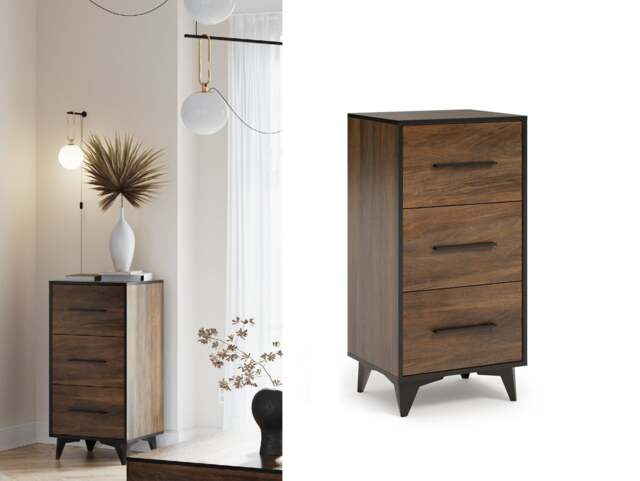Chest of Drawers Tall Narrow 3 Drawer Storage Cabinet Black Legs Dark Oak Mid Century Modern Frida - image 1