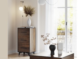 Chest of Drawers Tall Narrow 3 Drawer Storage Cabinet Black Legs Dark Oak Mid Century Modern Frida - thumbnail 2