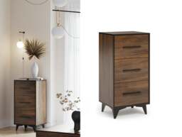 Chest of Drawers Tall Narrow 3 Drawer Storage Cabinet Black Legs Dark Oak Mid Century Modern Frida - thumbnail 1