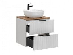 Vanity Unit with Basin White Wall Hung Bathroom Cabinet 600mm Oak Effect Countertop Fluted Drawers Storage - Adel - thumbnail 4