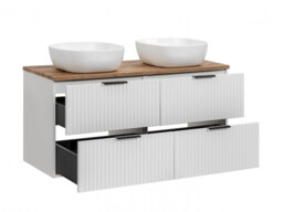 Double Vanity Sink Bathroom Floating Wall Mounted Unit 120cm Oak Style Countertop Ribbed Textured White - Adel - thumbnail 4