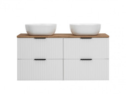 Double Vanity Sink Bathroom Floating Wall Mounted Unit 120cm Oak Style Countertop Ribbed Textured White - Adel - thumbnail 2