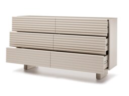 Large Chest of Drawers 6 Drawer Beige Sideboard 150cm Fluted Ribbed Cashmere Storage - Toyo - thumbnail 4