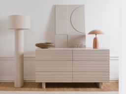 Large Chest of Drawers 6 Drawer Beige Sideboard 150cm Fluted Ribbed Cashmere Storage - Toyo - thumbnail 1