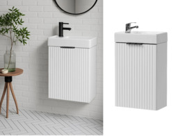 Cloakroom Vanity Unit with Small Sink Wash Basin Slimline White Ribbed Fluted 400mm Wall Hung Cabinet - Adel - thumbnail 2