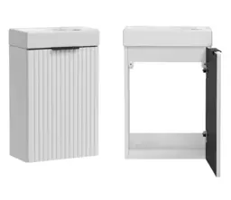 Cloakroom Vanity Unit with Small Sink Wash Basin Slimline White Ribbed Fluted 400mm Wall Hung Cabinet - Adel - thumbnail 4