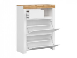 Shoe Cabinet Pull Down Doors White Gloss Cupboard Storage with Drawer Modern Oak Scandi Hallway - Holten - thumbnail 4