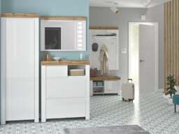 Shoe Cabinet Pull Down Doors White Gloss Cupboard Storage with Drawer Modern Oak Scandi Hallway - Holten - thumbnail 2