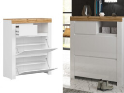 Shoe Cabinet Pull Down Doors White Gloss Cupboard Storage with Drawer Modern Oak Scandi Hallway - Holten - thumbnail 1