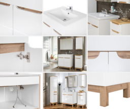 Bathroom Cabinets with Sink Freestanding 600mm Vanity Unit Inset Sink Tall Slim Unit White Gloss Oak Effect - Bali - thumbnail 4