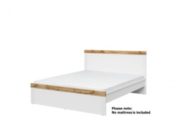 Double Bed Frame High Headboard 140cm Euro Wooden Slats White Gloss Oak Scandi - Holten - thumbnail 2