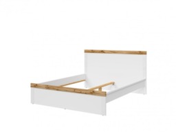Double Bed Frame High Headboard 140cm Euro Wooden Slats White Gloss Oak Scandi - Holten - thumbnail 4