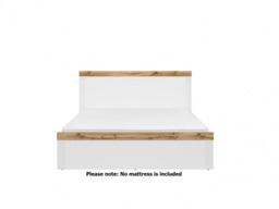 Double Bed Frame High Headboard 140cm Euro Wooden Slats White Gloss Oak Scandi - Holten - thumbnail 3