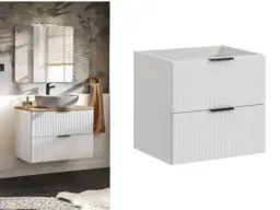 Bathroom Vanity Unit 600mm with Drawers Ribbed Fluted White Modern Wall Hung Floating Cabinet - Adel