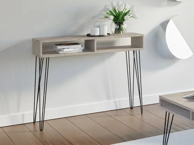 Slim Desk Hairpin Console or Computer Table Hallway Home Office Industrial Loft Metal Legs Grey Oak 110cm - Mare - image 1