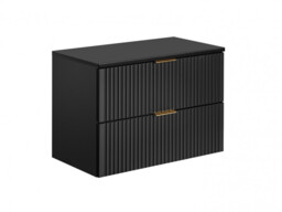 Black Vanity Unit 800mm Bathroom Countertop Cabinet Ribbed Fluted Wall Hung Floating Drawers - Adel - thumbnail 3