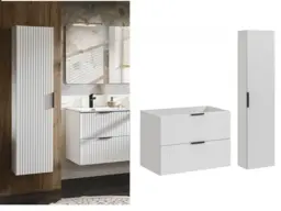 Bathroom 800mm Vanity Set Ribbed Textured White Modern Two Wall Hung Floating Cabinets - Adel