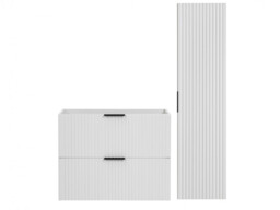 Bathroom 800mm Vanity Set Ribbed Textured White Modern Two Wall Hung Floating Cabinets - Adel - thumbnail 2
