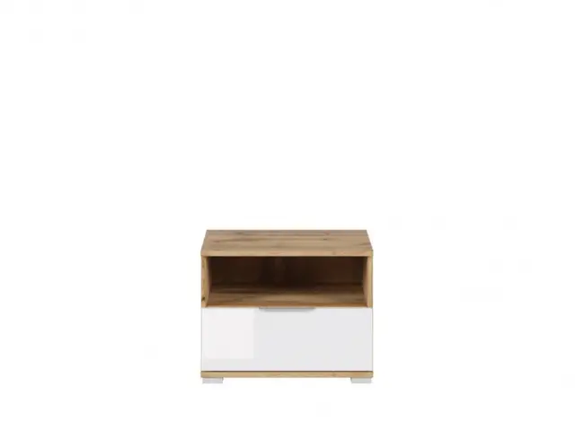 Modern Bedside Cabinet Drawer Storage Unit 50cm White Gloss/Oak- Zele - image 1