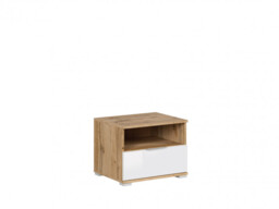 Modern Bedside Cabinet Drawer Storage Unit 50cm White Gloss/Oak- Zele - thumbnail 2