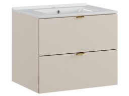 Bathroom Sink Cabinet with Drawers Beige Vanity Unit with 60cm Ceramic Sink Floating Wall Drawers Cashmere - Dalia - thumbnail 3