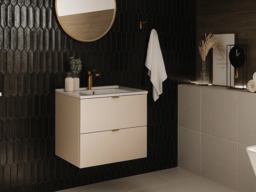 Bathroom Sink Cabinet with Drawers Beige Vanity Unit with 60cm Ceramic Sink Floating Wall Drawers Cashmere - Dalia