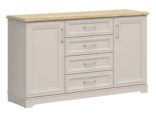 Beige Sideboard Storage Cabinet Large Wide Chest of Drawers Shaker Cashmere Beige and Light Oak 154cm Unit - Anga - image 1